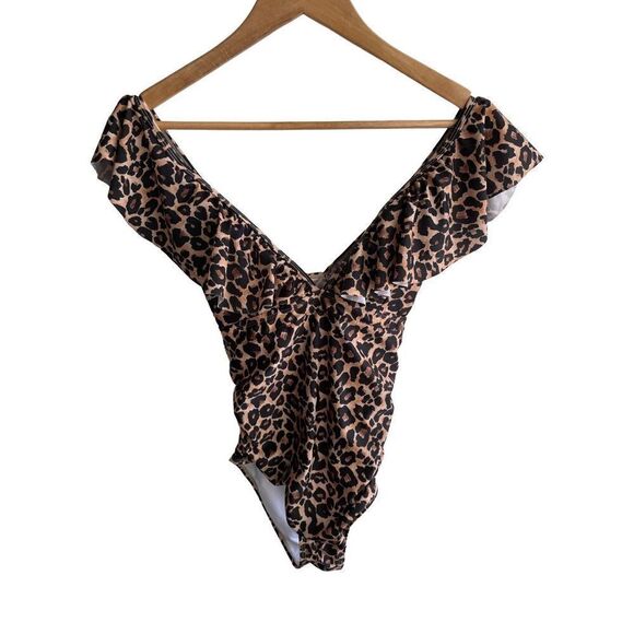 Leopard One Piece Ruffle Swimsuit with Cutout Back - Picture 1 of 4